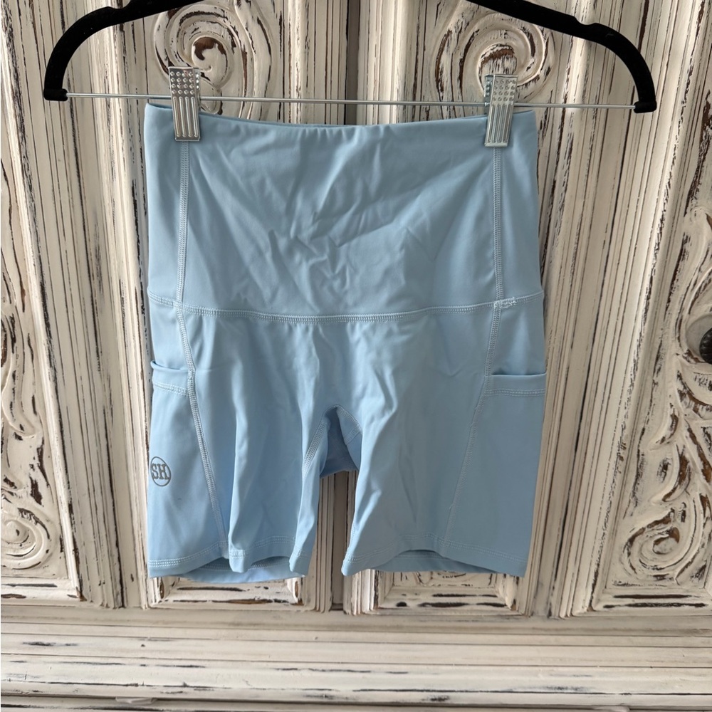 Salty Honey skater High-Rise Light Blue Bike Shorts with Dual Side Pockets